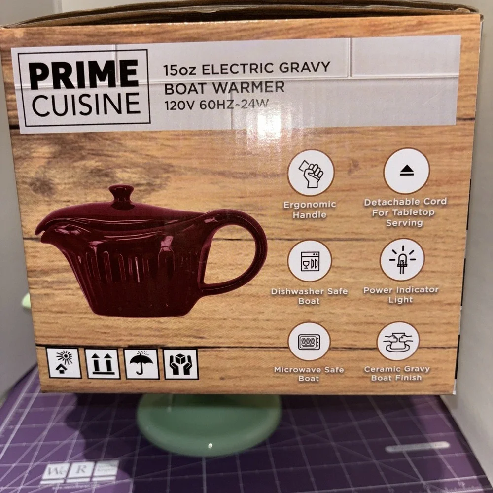 Prime Cuisine‎ 15 oz Electric Gravy Boat Warmer Maroon Brand New in Box